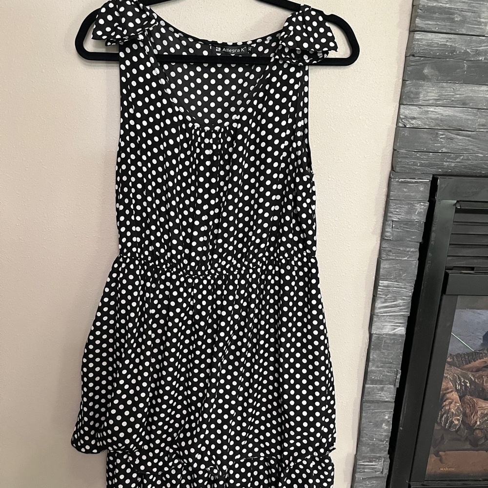 1x Polka Dot Bow Shoulder Double Bubble Ruffle Tank Dress